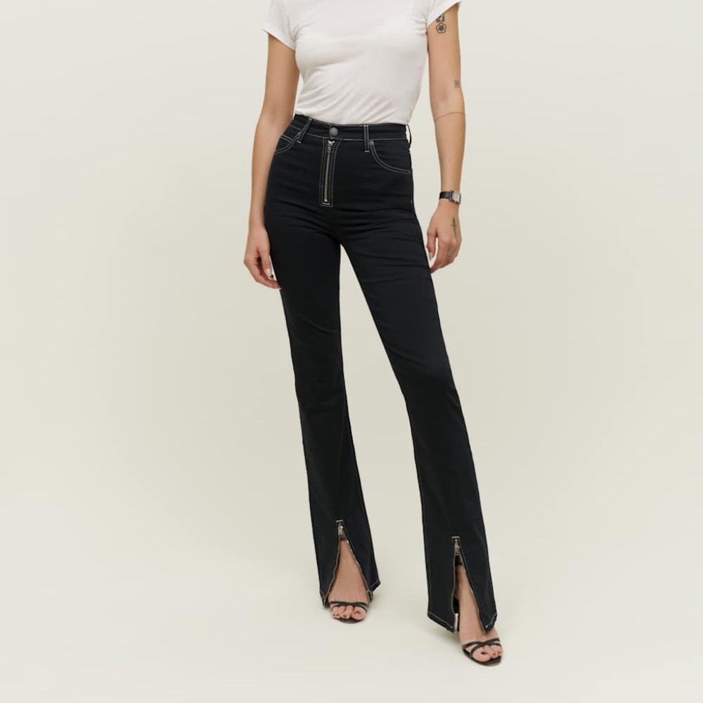 Reformation Toby Zip-Front Ultra High Rise Bootcut Jeans, Black NWT – Sz 23